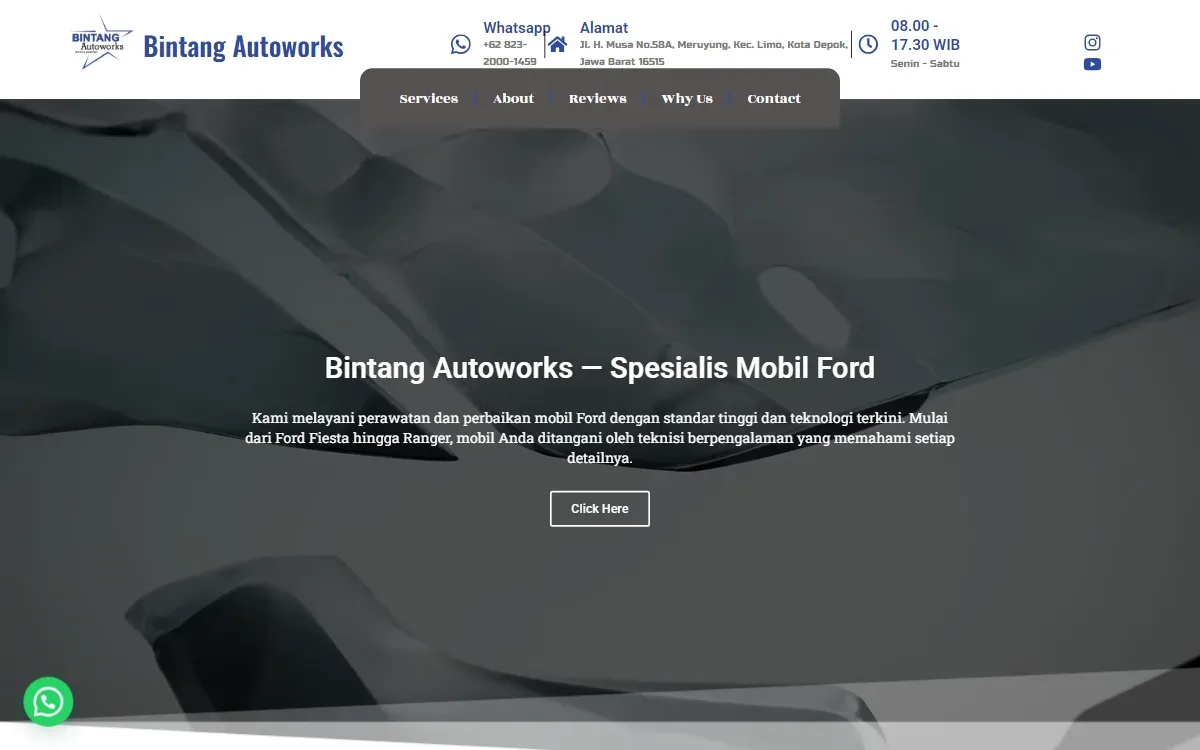 Tampilan beranda website Bintang Autoworks